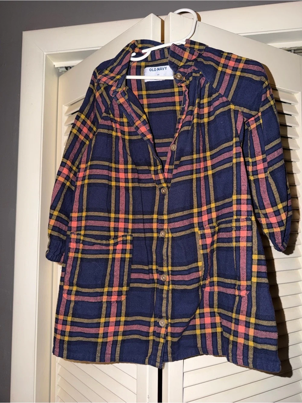 Old Navy | Navy/pink plaid button down dress, size 4T